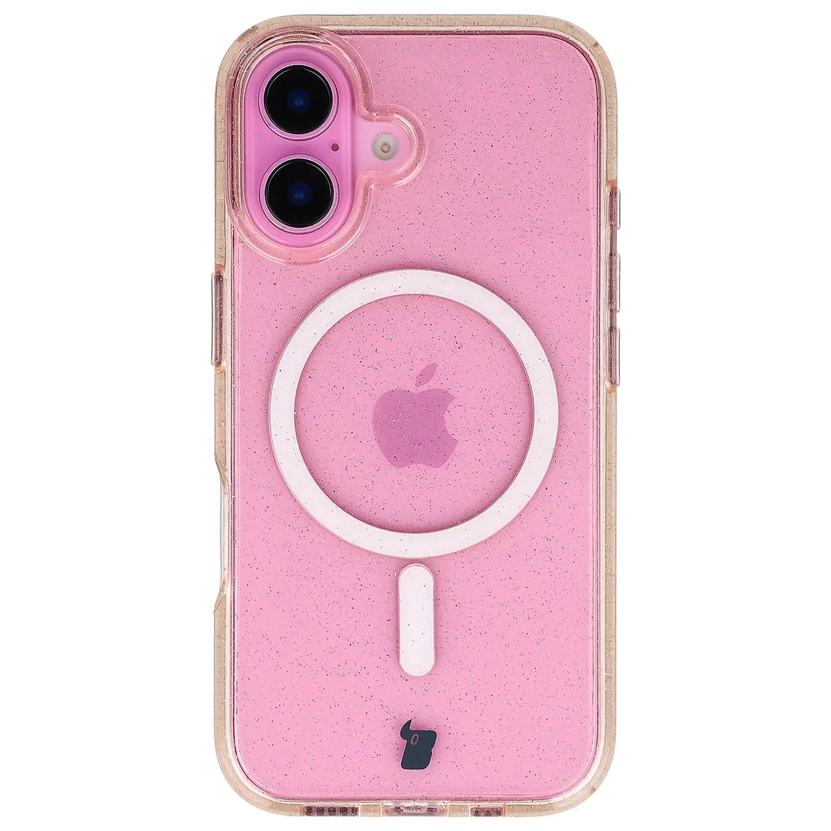 Kryt Bizon Case SparklO Magnetic Apple iPhone 16, transparent light orange with glitter