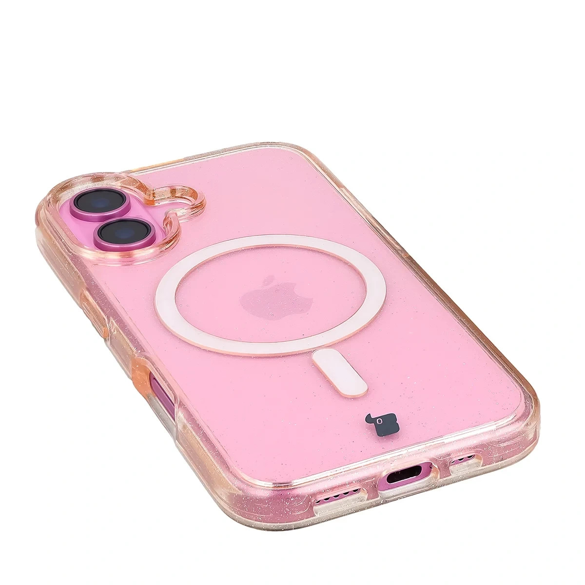 Kryt Bizon Case SparklO Magnetic Apple iPhone 16, transparent light orange with glitter