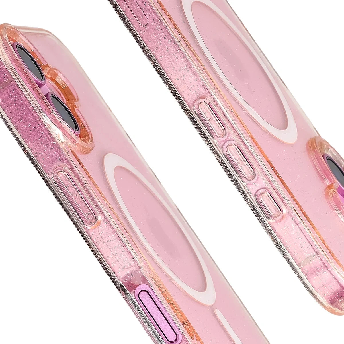 Kryt Bizon Case SparklO Magnetic Apple iPhone 16, transparent light orange with glitter