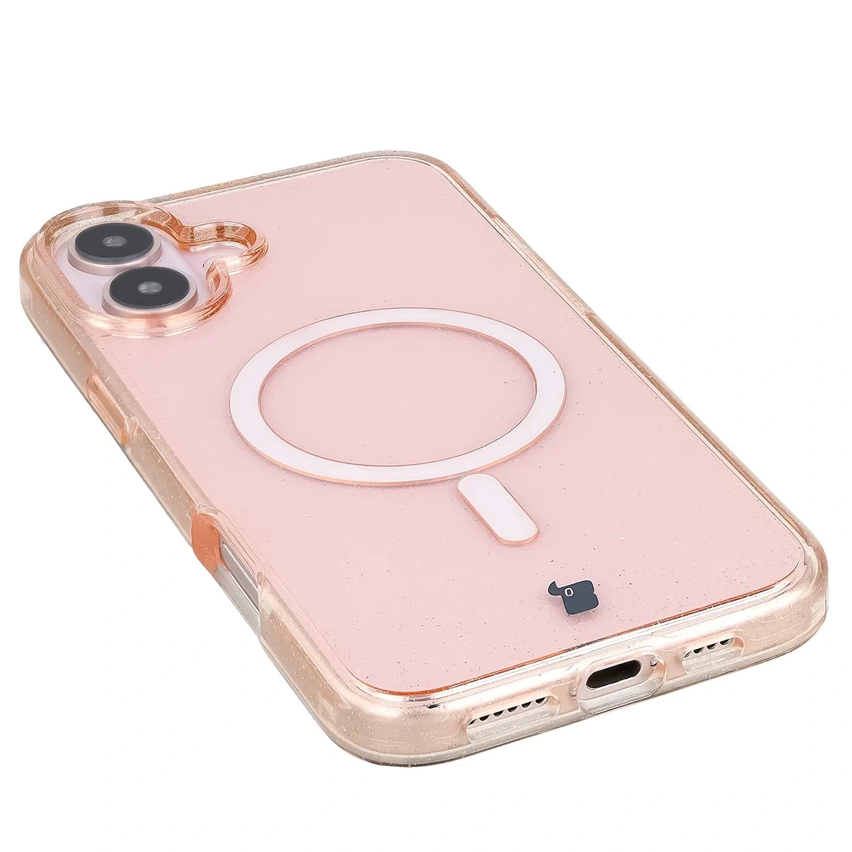 Kryt Bizon Case SparklO Magnetic Apple iPhone 16 Plus, transparent light orange with glitter