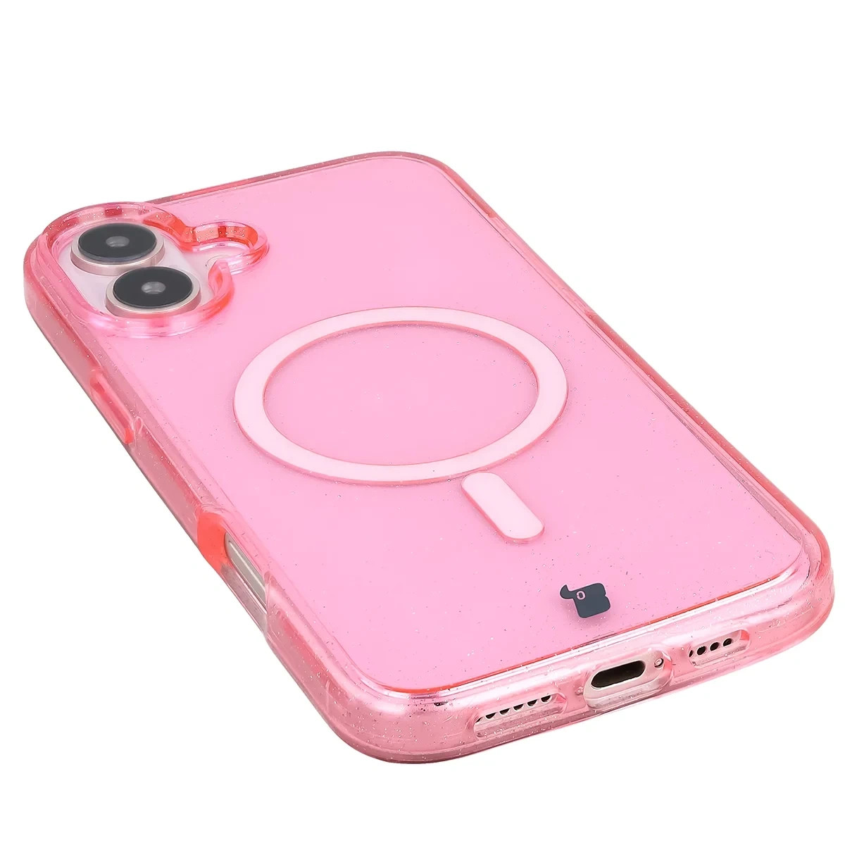 Kryt Bizon Case SparklO Magnetic Apple iPhone 16 Plus, translucent-pink with glitter