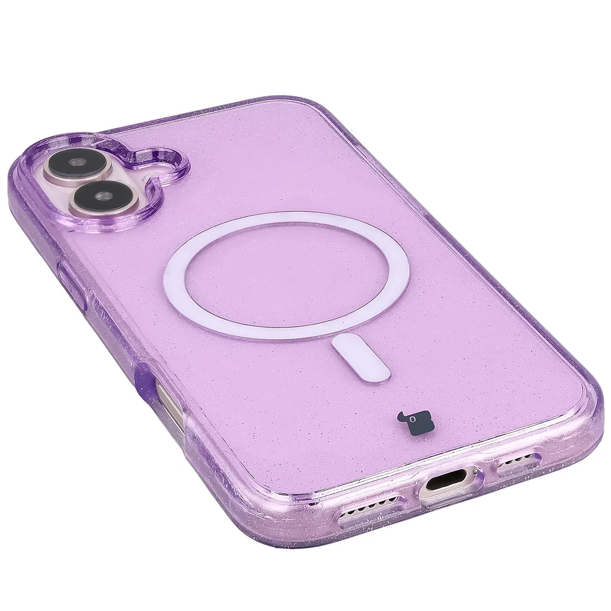 Kryt Bizon Case SparklO Magnetic Apple iPhone 16 Plus, transparent-purple with glitter
