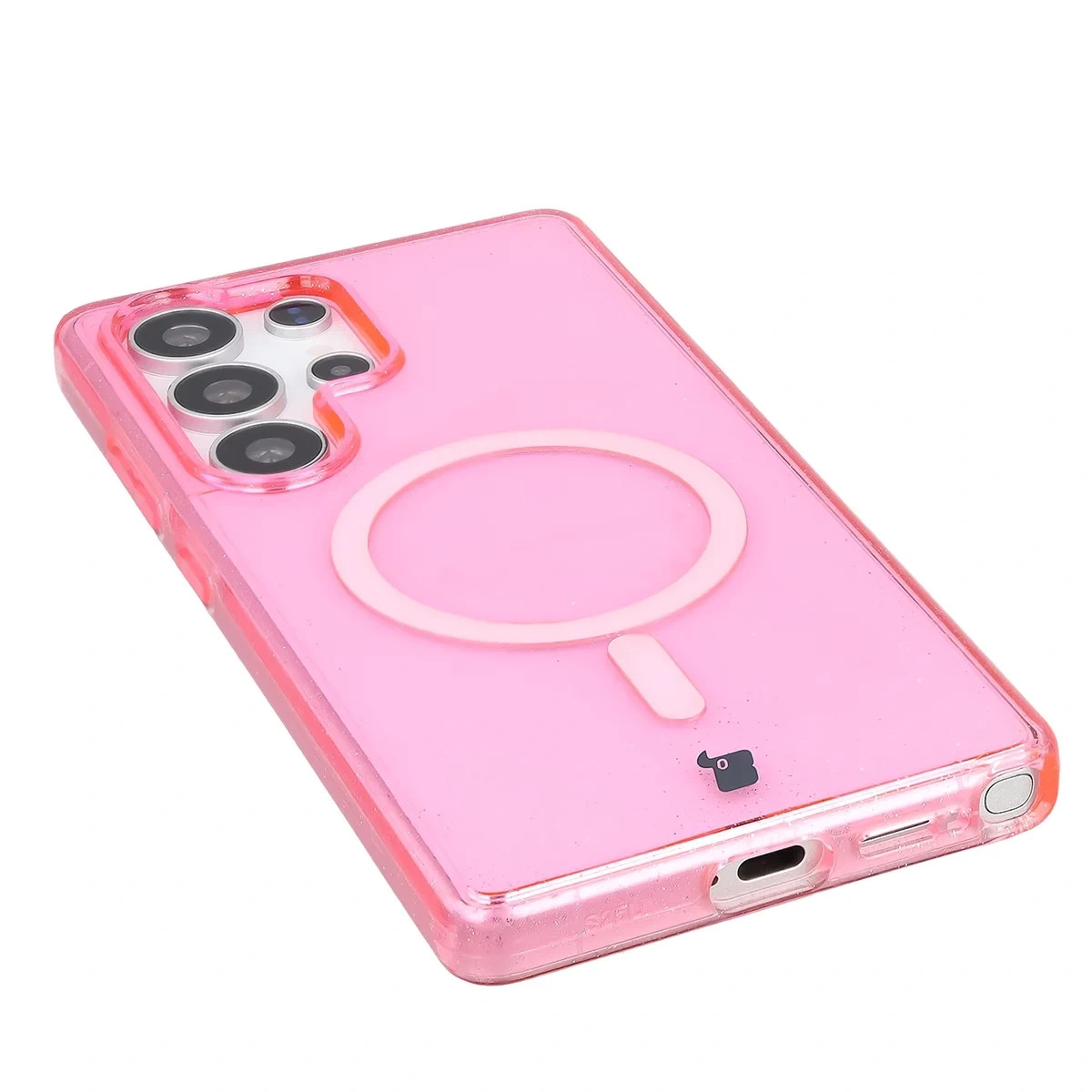 Kryt Bizon Case SparklO Magnetic Samsung Galaxy S25 Ultra, transparent-pink with glitter