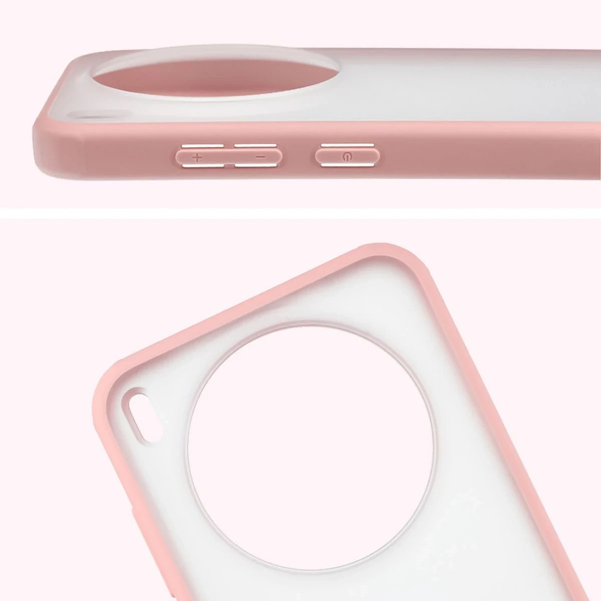 Kryt Bizon Angelo Pack Vivo X300, semi-transparent with a light pink frame