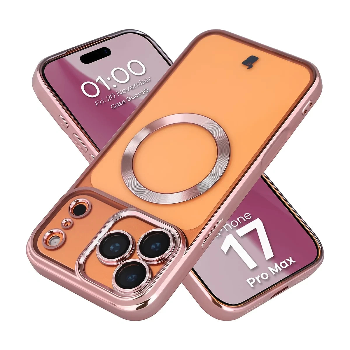 Kryt Bizon Case GuardO Magnetic Apple iPhone 17 Pro Max, clear-pink