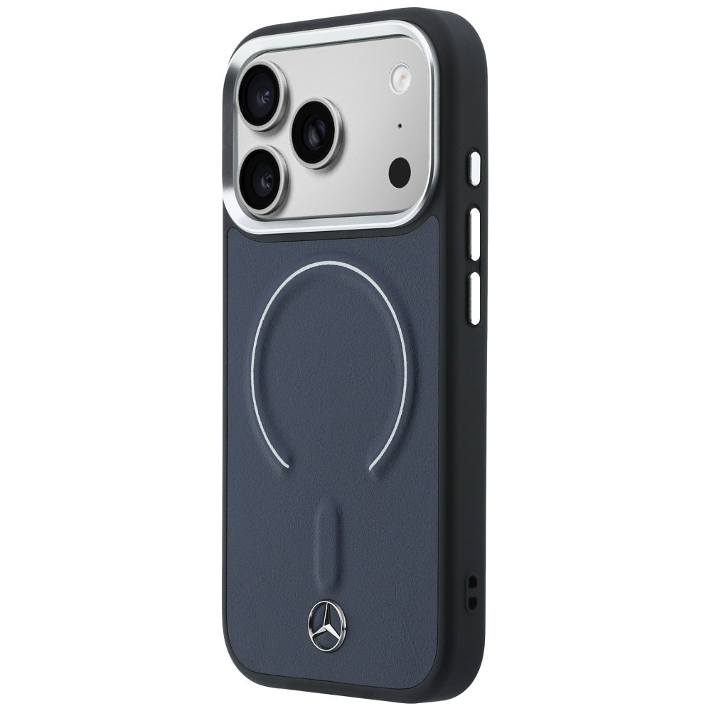Kryt Mercedes Leather 3D MagSafe Apple iPhone 17 Pro navy blue