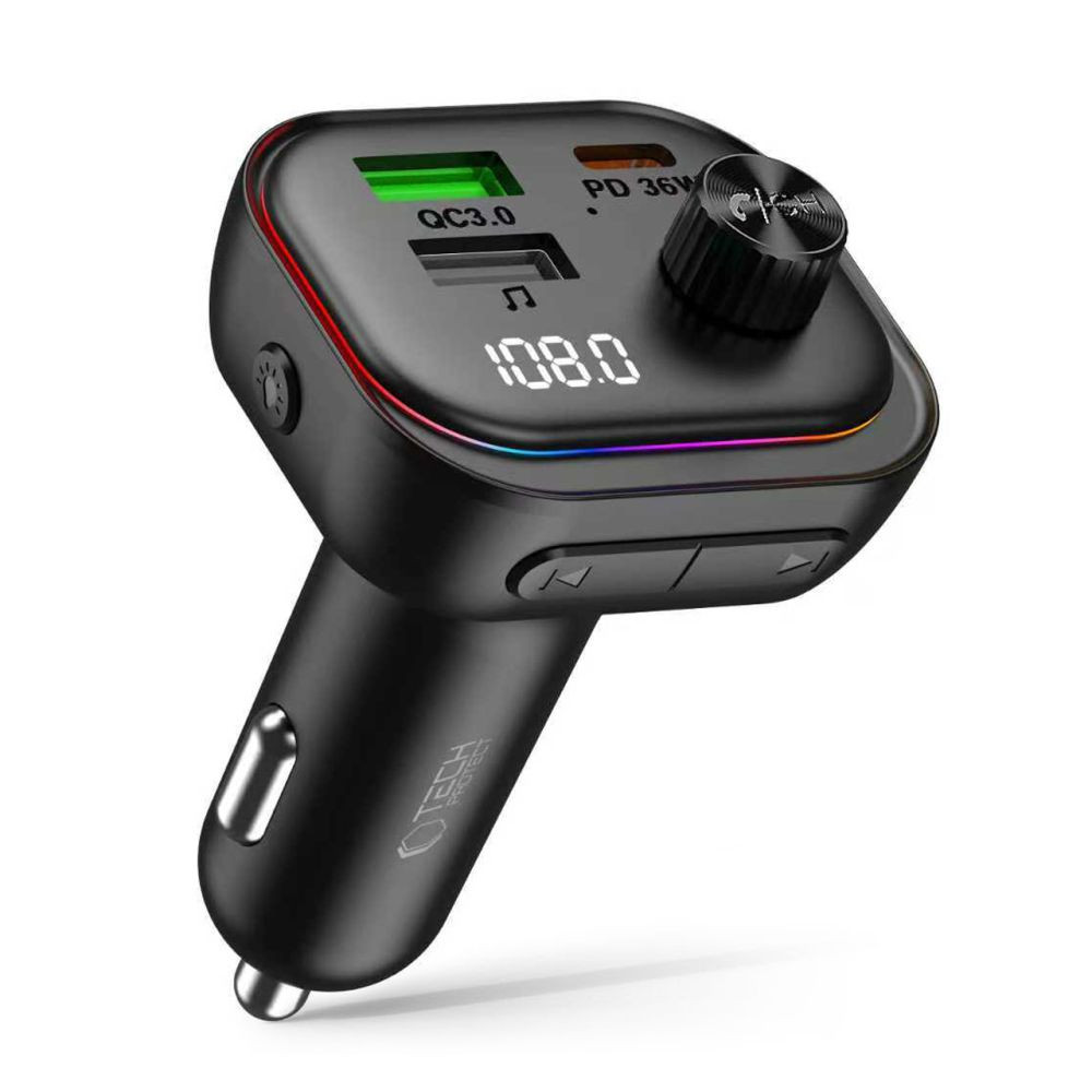 Kryt Tech-Protect CC07 3-port Car Charger PD 54W + Transmiter FM Bluetooth Black