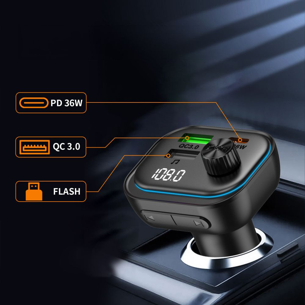 Kryt Tech-Protect CC07 3-port Car Charger PD 54W + Transmiter FM Bluetooth Black