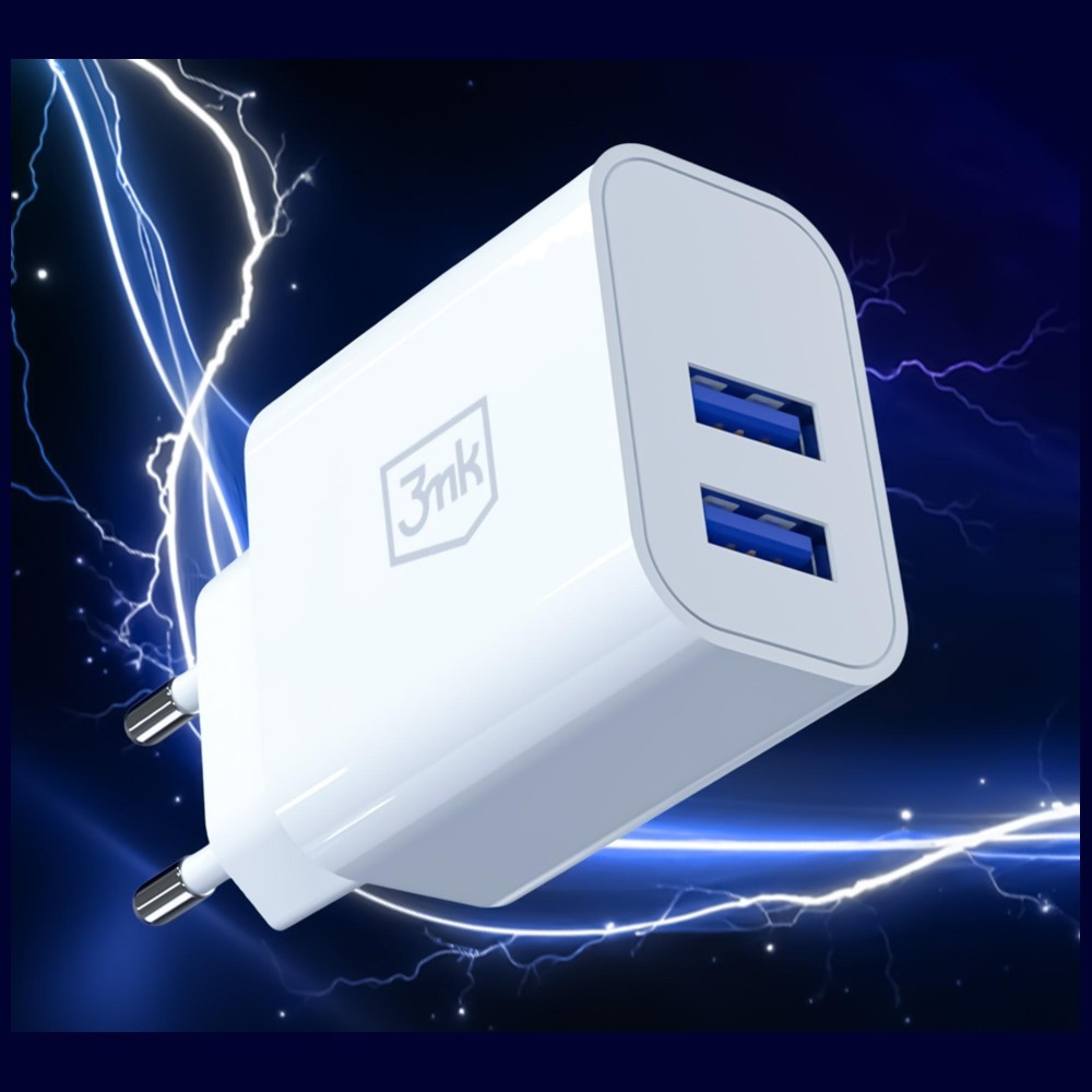 Síťová nabíječka 3MK FlowPower  2xUSB-A 10W 2.4A white