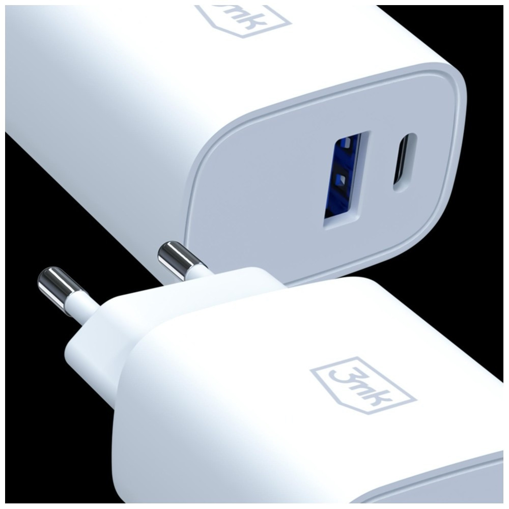Síťová nabíječka 3MK FlowPower USB-A + USB-C 25W PD QC4+  White