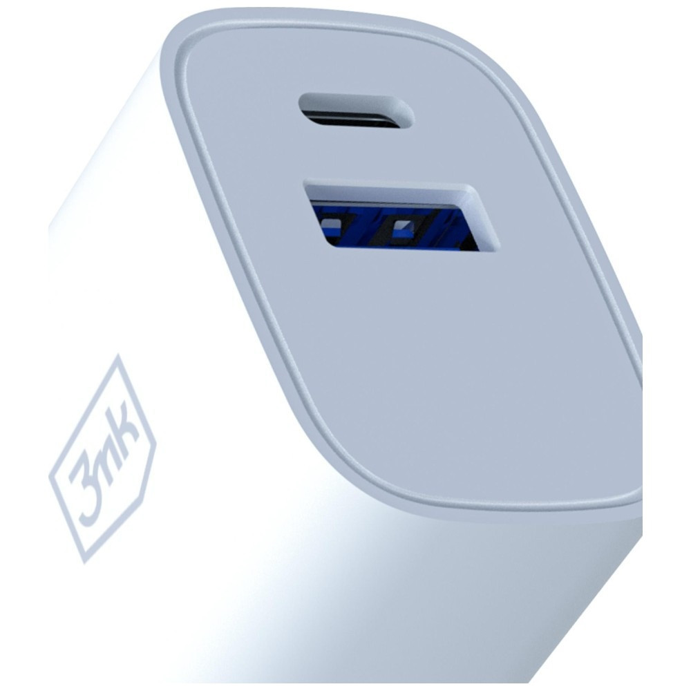 Síťová nabíječka 3MK FlowPower USB-A + USB-C 30W PD 3.0 QC4+  White
