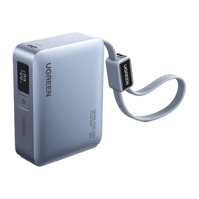 Kryt UGREEN PB584 Powerbank 10000mAh USB-A, USB-C 33W + built-in cable (gray)