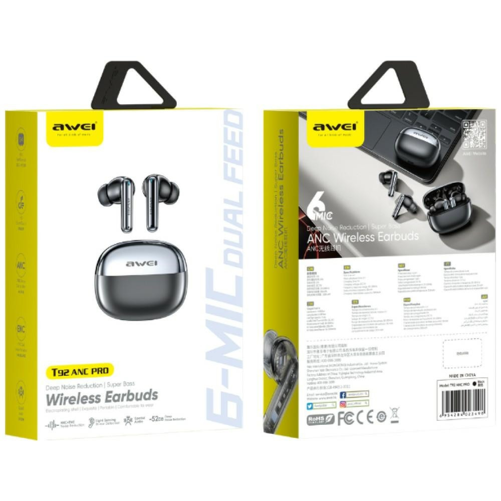 Sluchátka AWEI T92 ANC Pro Wireless In-Ear  + Docking Station Black