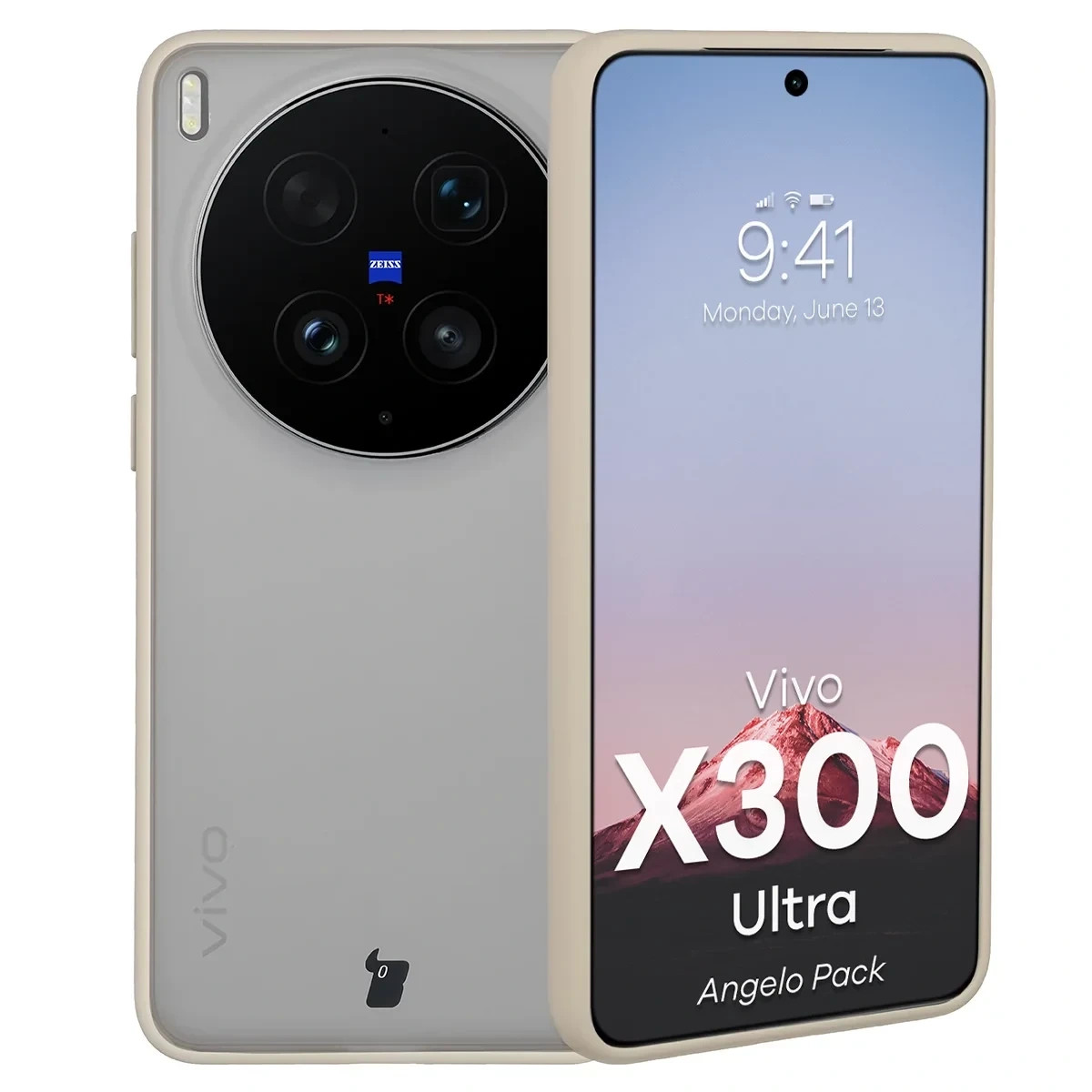 Kryt Bizon Angelo Pack Vivo X300 Ultra, semi-transparent with a beige frame