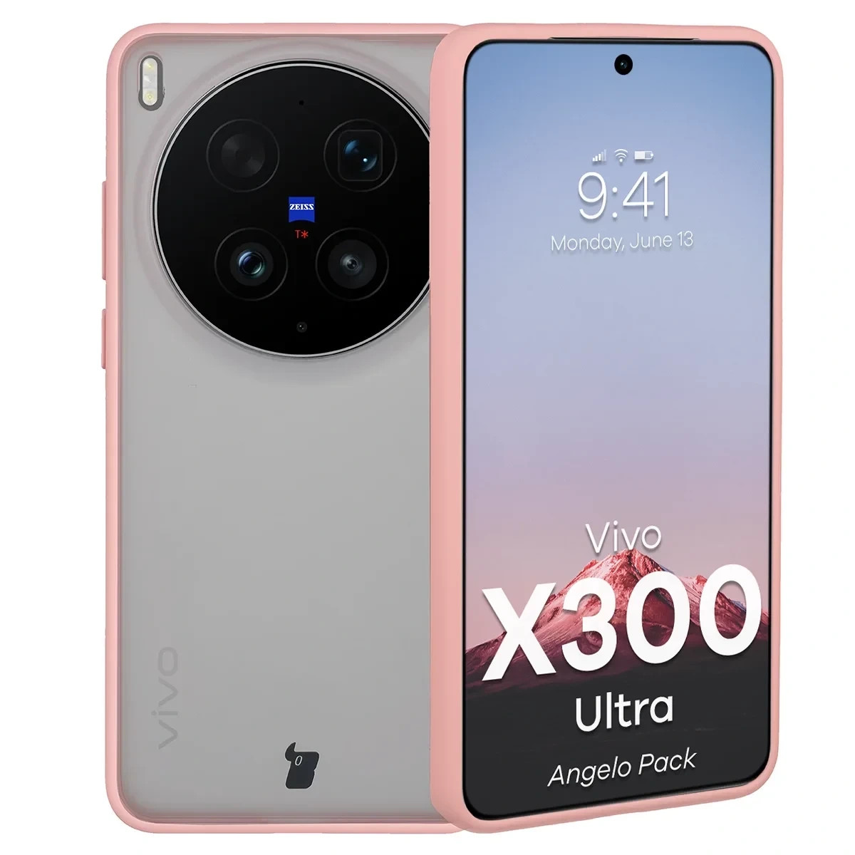 Kryt Bizon Angelo Pack Vivo X300 Ultra, semi-transparent with a light pink frame