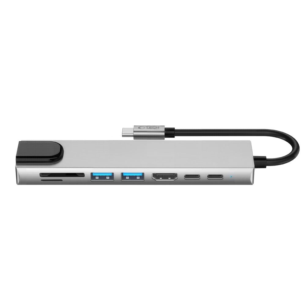 Kryt Tech-Protect HB09 Hub Adapter 8in1 USB-C / 2xUSB-A 3.0, USB-C 3.0, USB-C PD 100W, HDMI 4K 60Hz, SD/TF, RJ45 1000Mb/s Space Grey