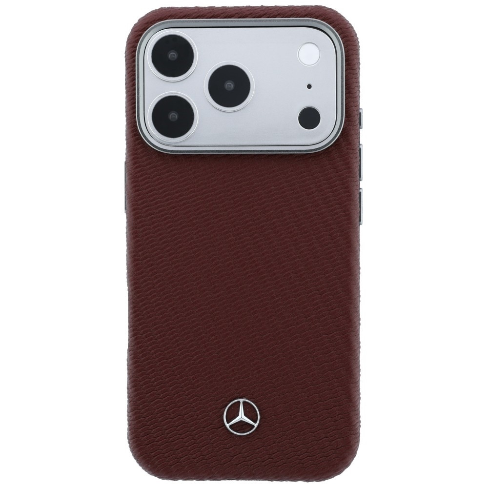 Kryt Mercedes Leather Semi Wrap Wood Effect MagSafe Apple iPhone 17 Pro red