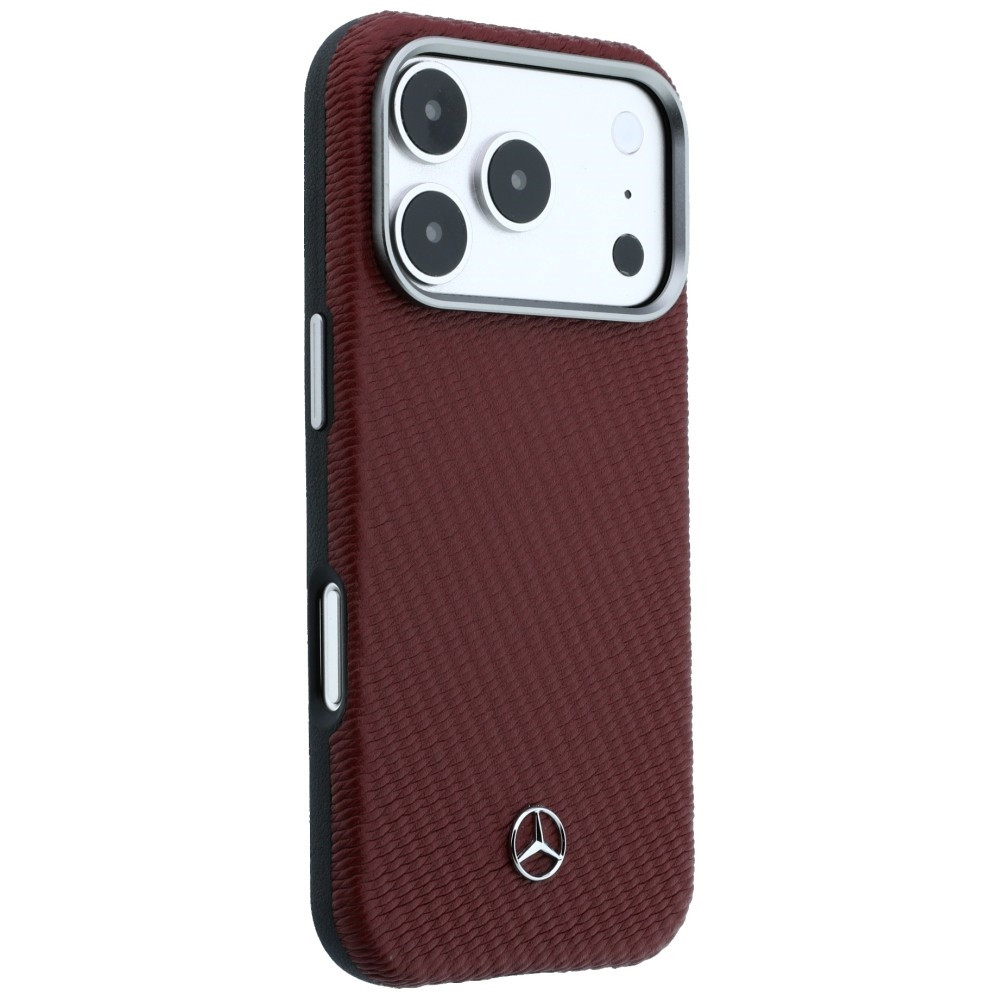 Kryt Mercedes Leather Semi Wrap Wood Effect MagSafe Apple iPhone 17 Pro Max red