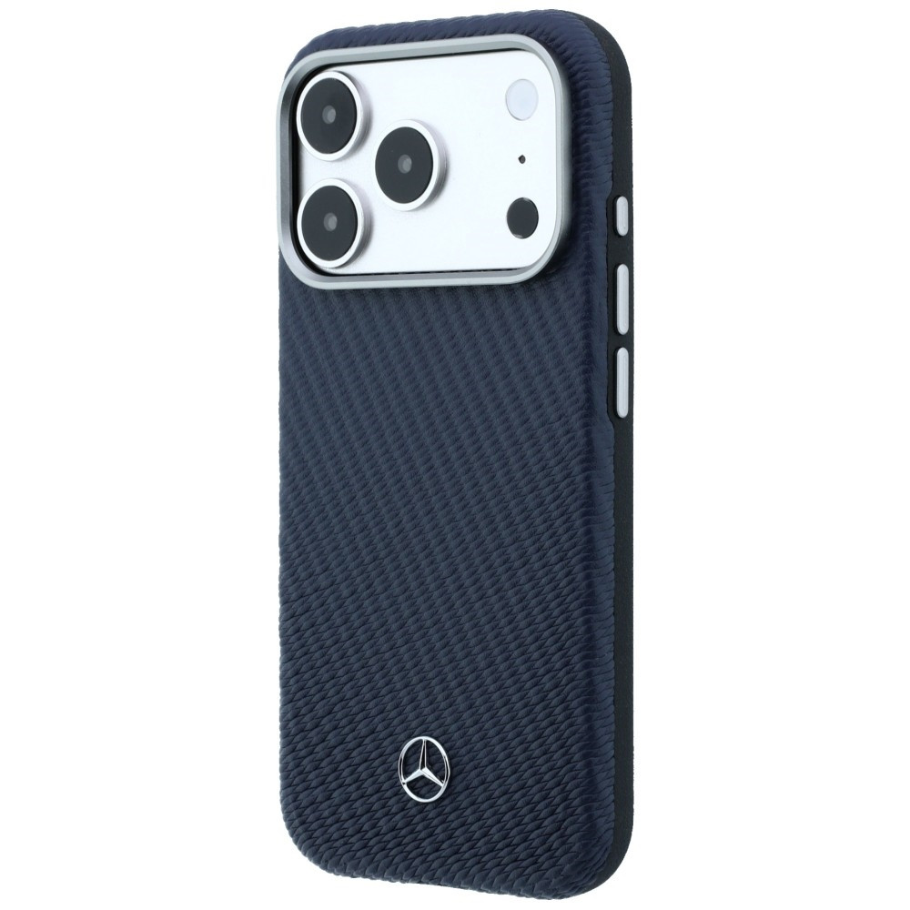 Kryt Mercedes Leather Semi Wrap Wood Effect MagSafe Apple iPhone 17 Pro Max navy blue