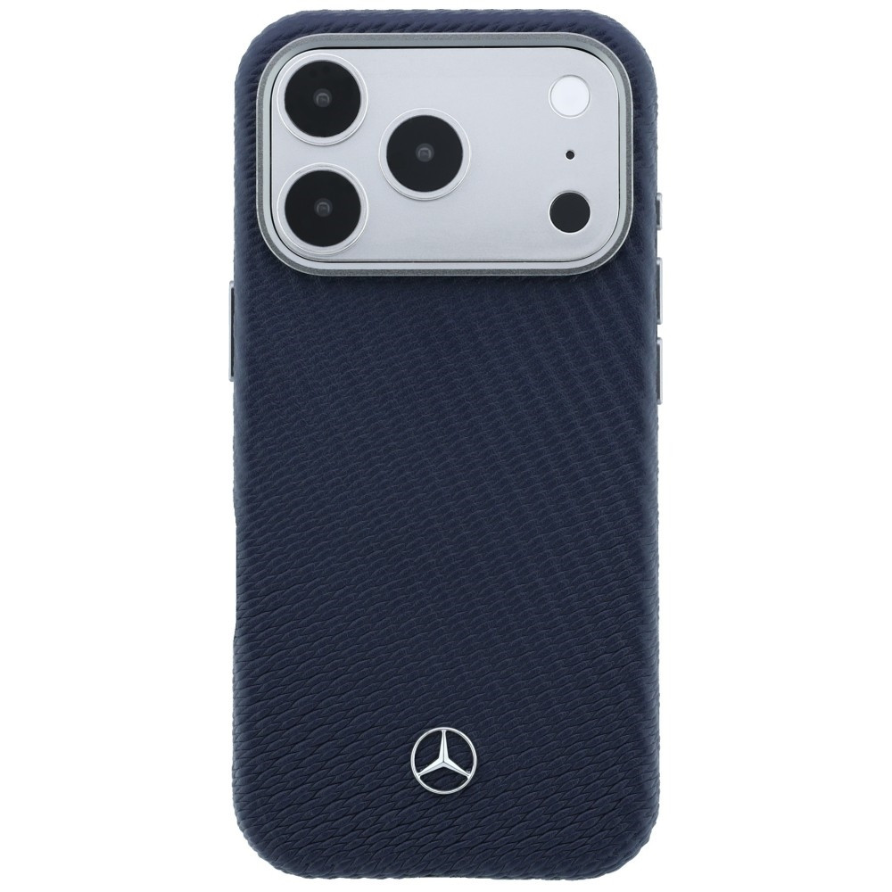 Kryt Mercedes Leather Semi Wrap Wood Effect MagSafe Apple iPhone 17 Pro Max navy blue