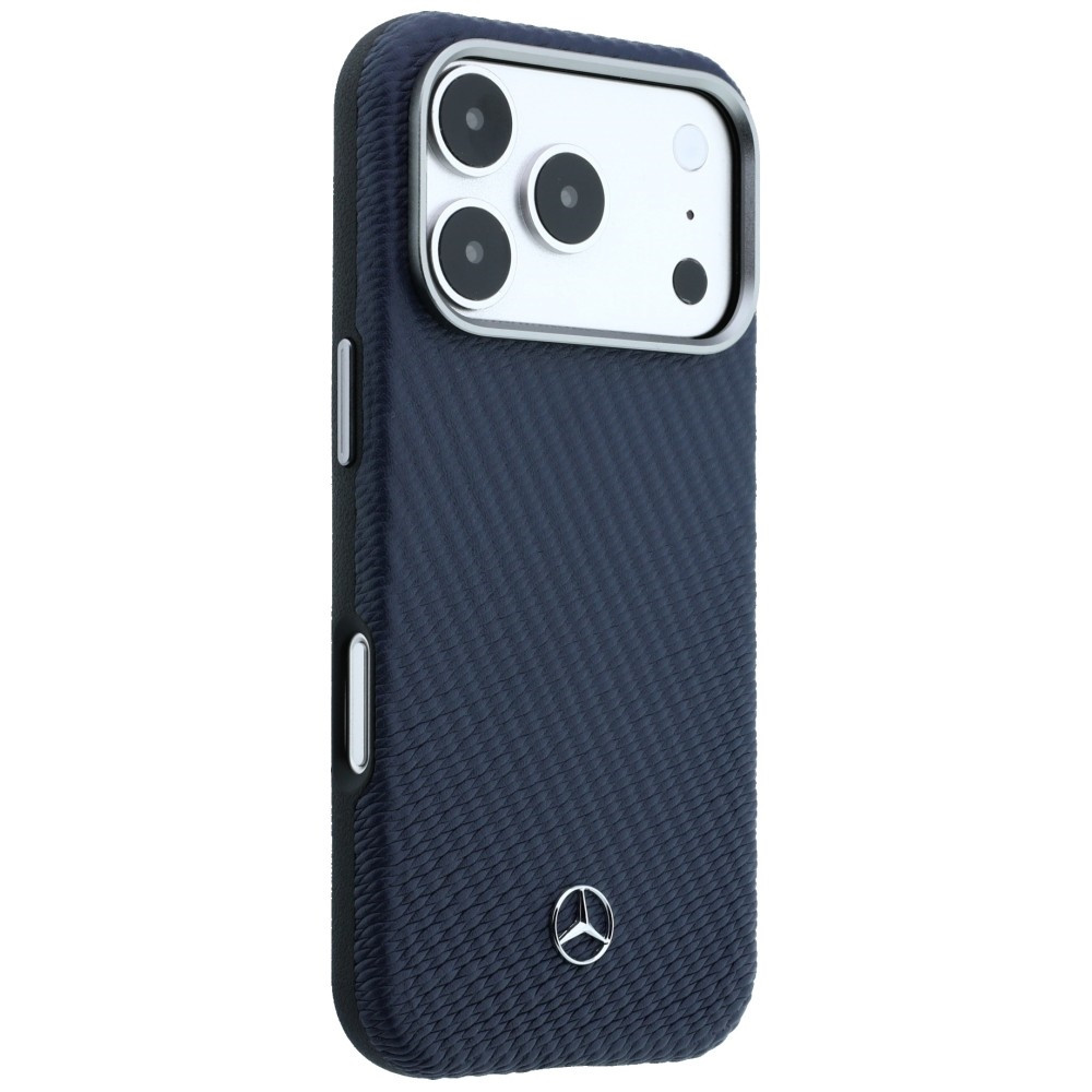 Kryt Mercedes Leather Semi Wrap Wood Effect MagSafe Apple iPhone 17 Pro Max navy blue
