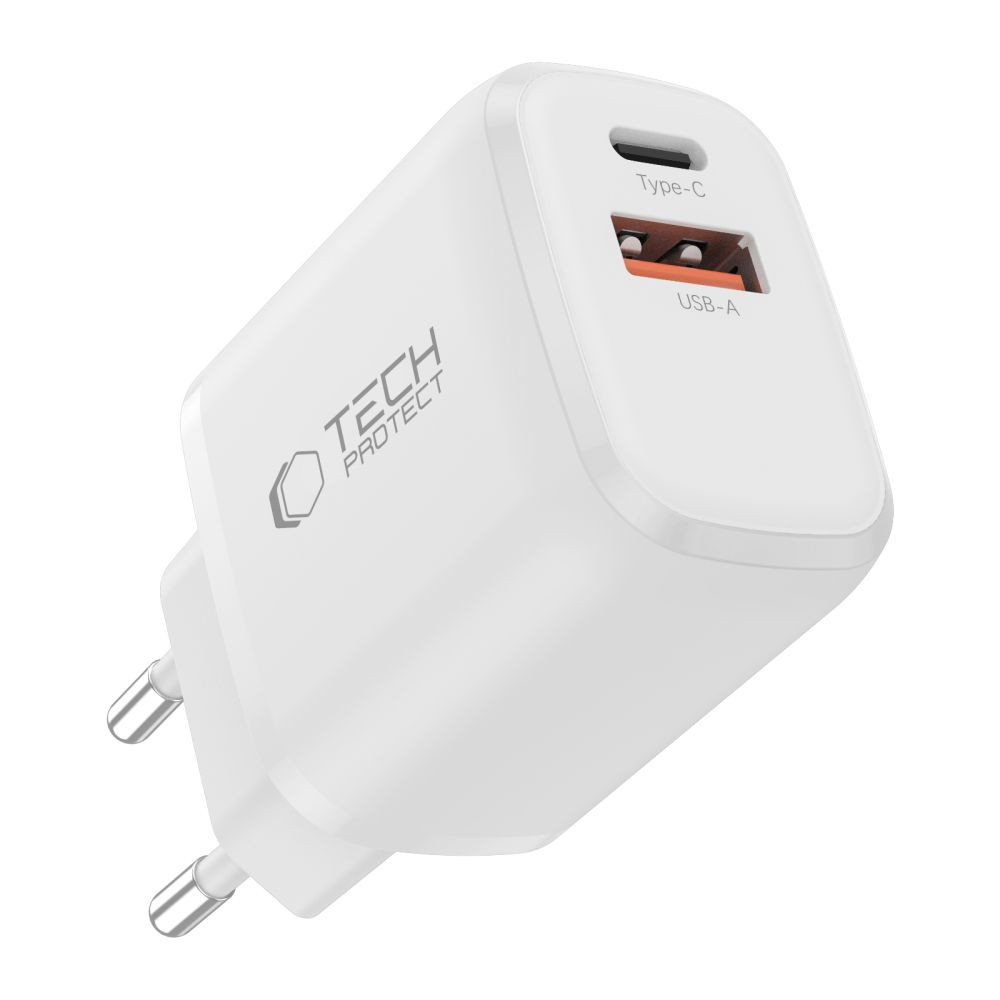 Síťová nabíječka Tech-Protect NCA65W-GAN USB-A, USB-C Network Charger PD 65W / QC3.0 White