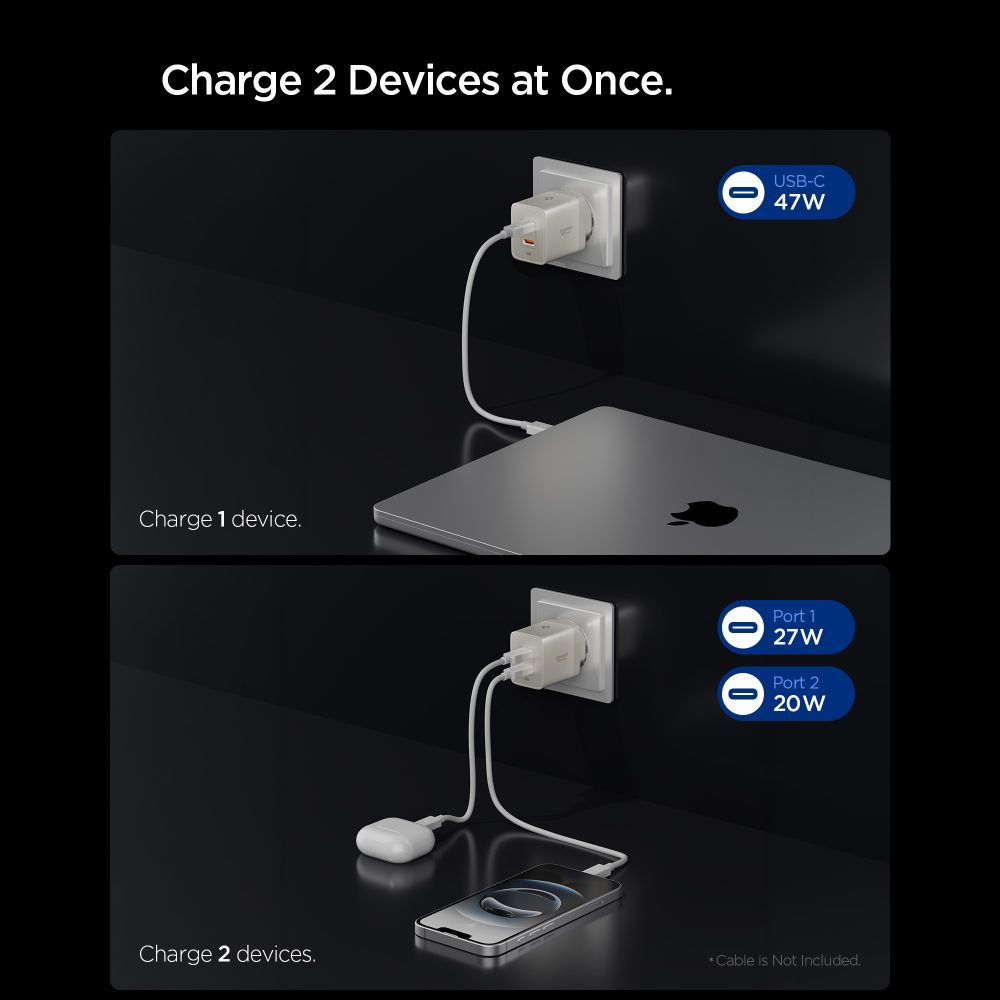 Síťová nabíječka Spigen EE472EU-GAN Essential 2xUSB-C Network Charger 47W Natural Titanium