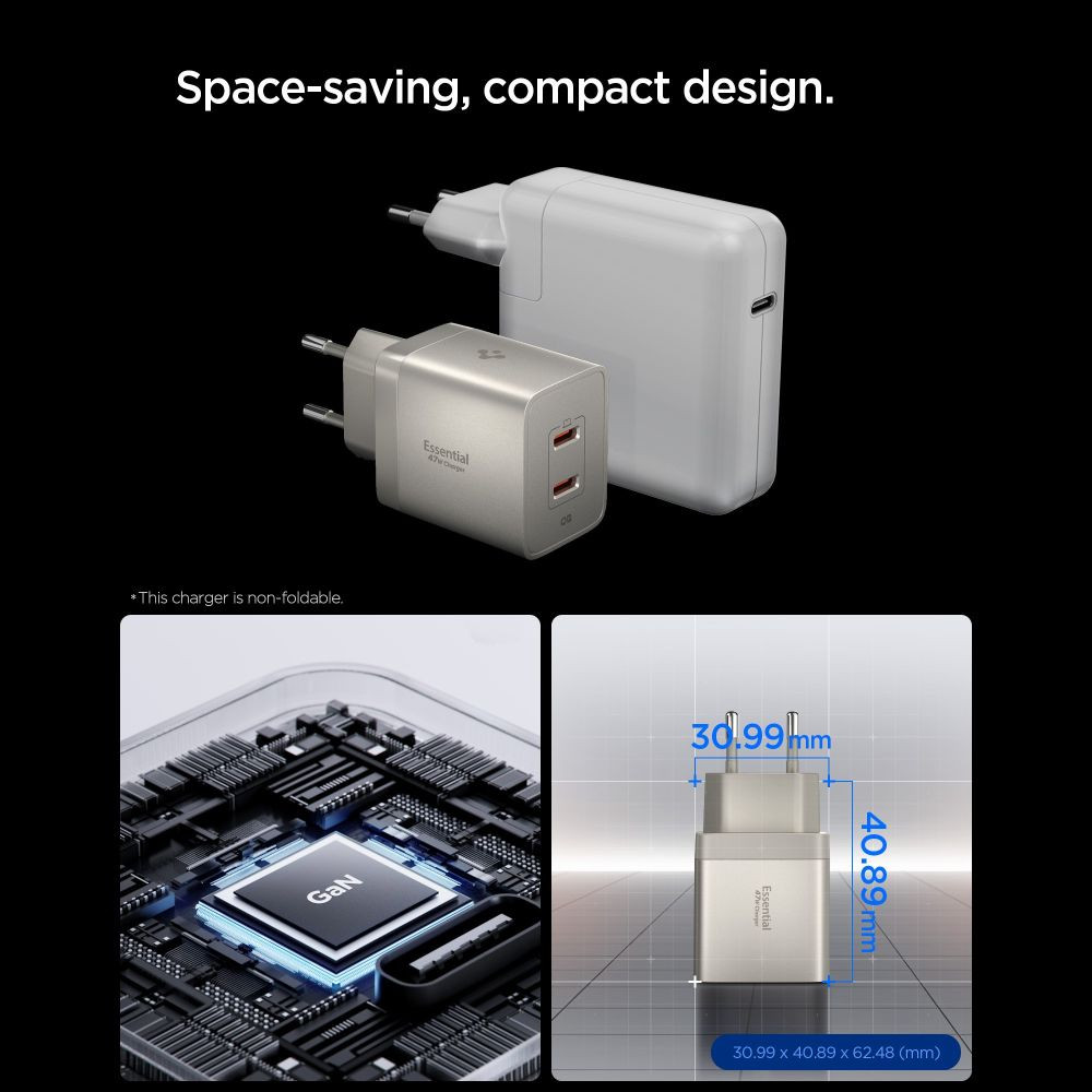 Síťová nabíječka Spigen EE472EU-GAN Essential 2xUSB-C Network Charger 47W Natural Titanium