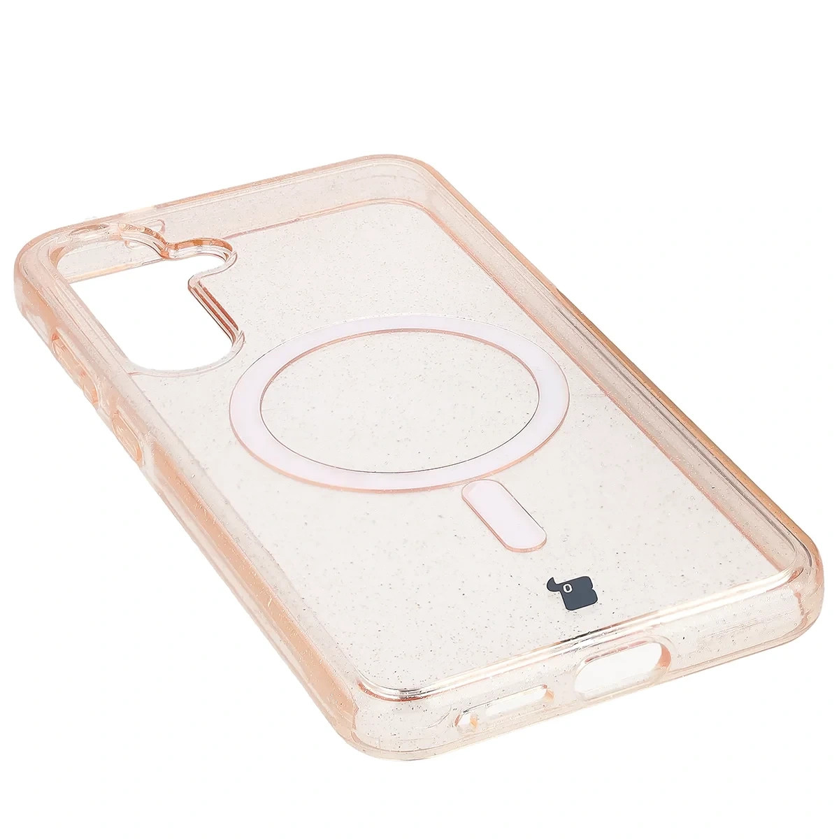 Kryt Bizon Case SparklO Magnetic Samsung Galaxy S25+ Plus / S24+ Plus, transparent light orange with glitter