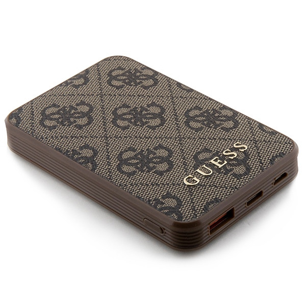 Powerbank Guess GUPB5LP4GEGW 5000mAh 15W 4G Leather Metal Logo brown