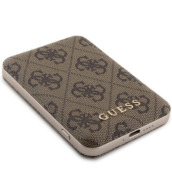 Induction Powerbank Guess GUPB5FP4EMGW 5000mAh 15W 4G Leather Metal Logo MagSafe brown