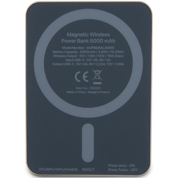 Induction Powerbank Guess GUPBM5AL4DMD 5000mAh 15W MagSafe 4G Strassed Metal Logo gold