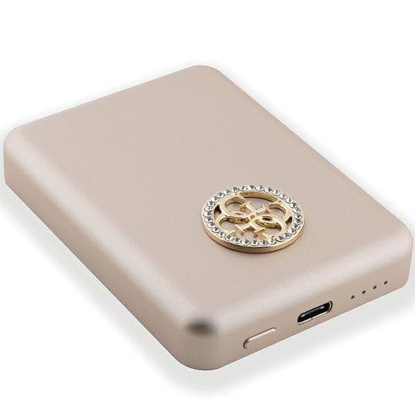 Induction Powerbank Guess GUPBM5AL4DMD 5000mAh 15W MagSafe 4G Strassed Metal Logo gold