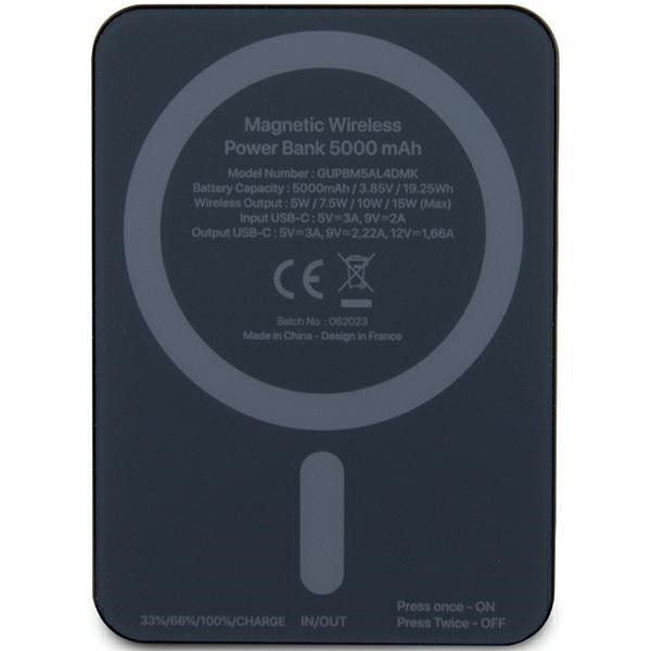 Induction Powerbank Guess GUPBM5AL4DMK 5000mAh 15W MagSafe 4G Strassed Metal Logo black