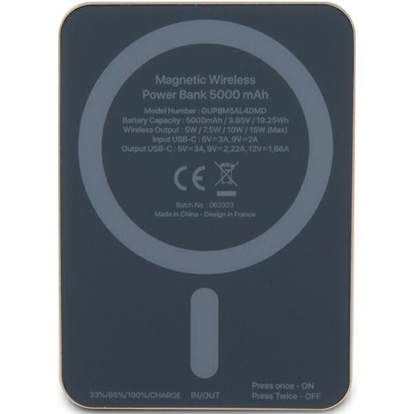 Induction Powerbank Guess GUPBM5ALGSGD 5000mAh 15W MagSafe Metal Script Logo gold