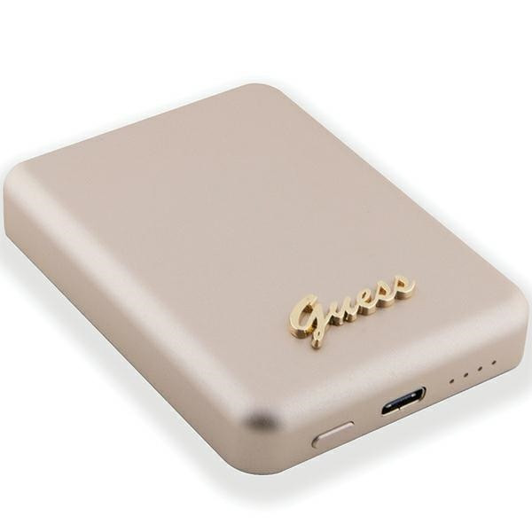 Induction Powerbank Guess GUPBM5ALGSGD 5000mAh 15W MagSafe Metal Script Logo gold