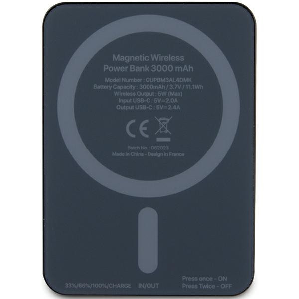 Induction Powerbank Guess GUPBM3AL4DMK 3000mAh 5W MagSafe 4G Strassed Metal Logo black