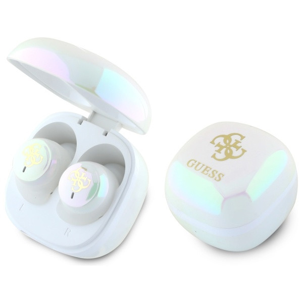 Kryt Wireless TWS in-ear headphones Guess GUTWSJ144ESH + docking station Iridescent 4G Printed Logo white
