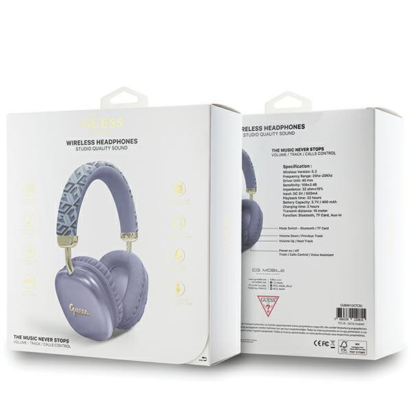 Kryt Wireless over-ear headphones Guess GUBHK1GCTCSU Gcube Metallic Script Logo purple