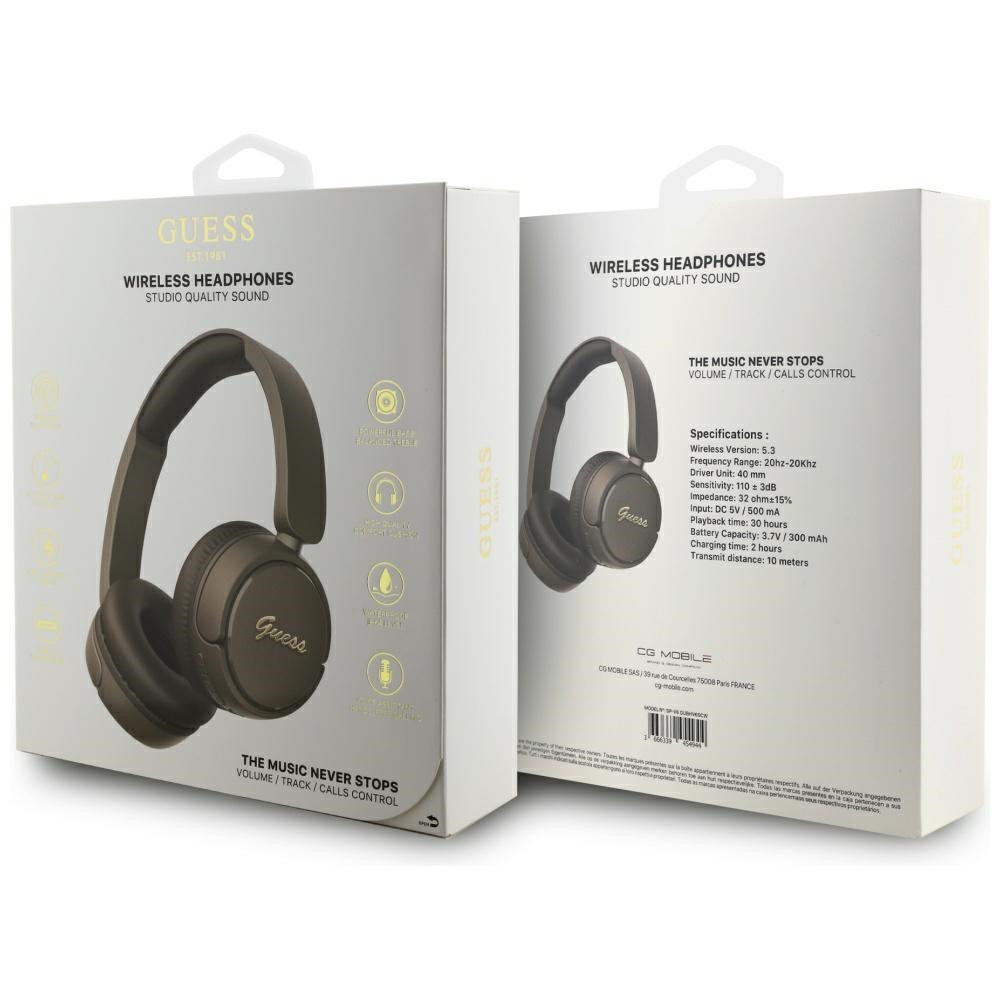 Kryt Wireless over-ear headphones Guess Metal Logo Script brown