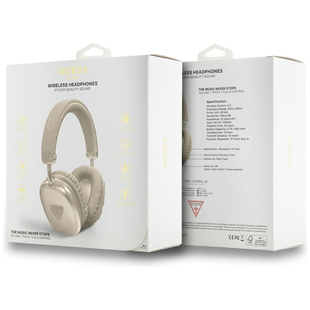 Kryt Wireless over-ear headphones Guess Metallic Triangle Logo gold