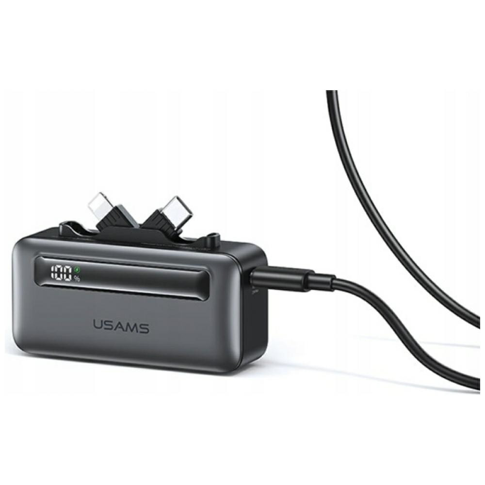 USAMS XB-Series CD233 5000mAh PD 20W Power Bank with USB-C / Lightning Cable Silver