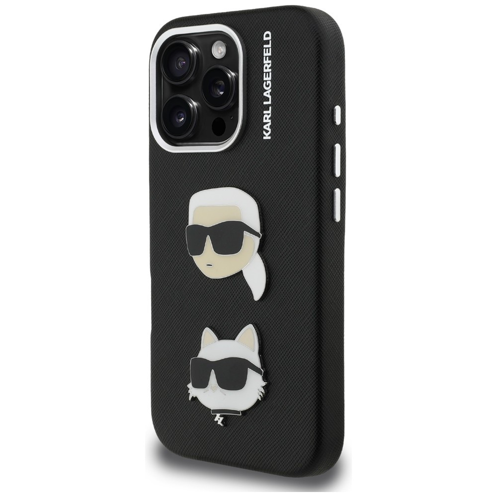 Kryt Karl Lagerfeld FW Grained Karl & Choupette Heads Pins Apple iPhone 16 Pro black