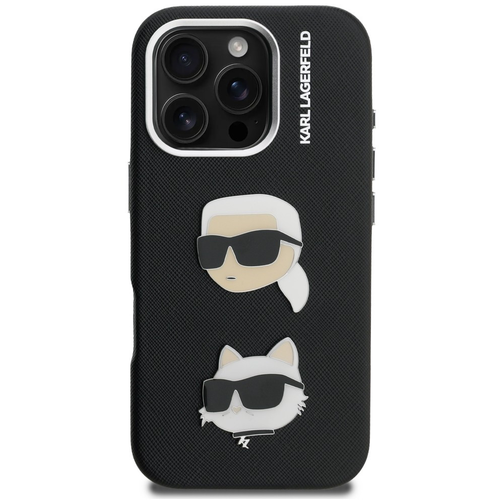 Kryt Karl Lagerfeld FW Grained Karl & Choupette Heads Pins Apple iPhone 16 Pro black