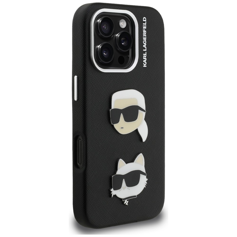 Kryt Karl Lagerfeld FW Grained Karl & Choupette Heads Pins Apple iPhone 16 Pro black