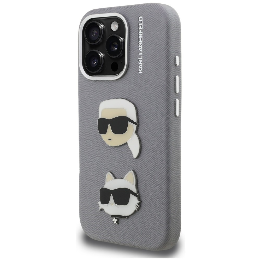 Kryt Karl Lagerfeld FW Grained Karl & Choupette Heads Pins Apple iPhone 16 Pro Max grey