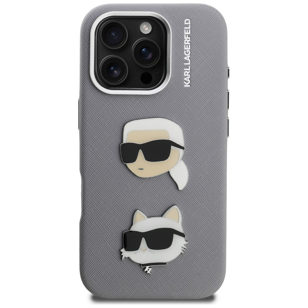Kryt Karl Lagerfeld FW Grained Karl & Choupette Heads Pins Apple iPhone 16 Pro grey