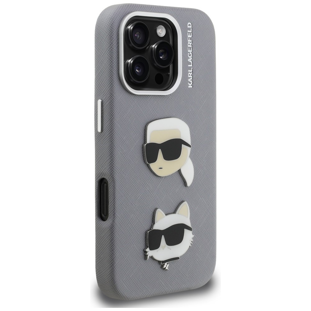 Kryt Karl Lagerfeld FW Grained Karl & Choupette Heads Pins Apple iPhone 16 Pro grey