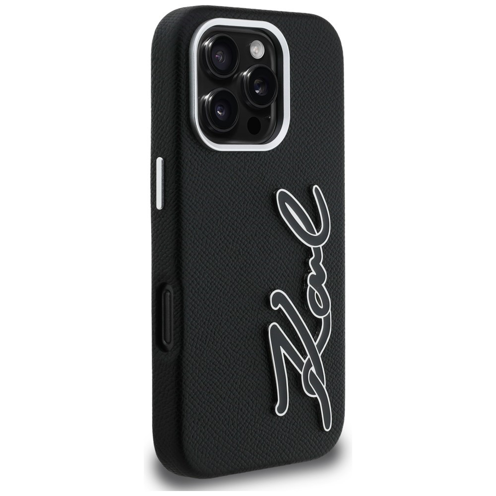 Kryt Karl Lagerfeld FW Grained Signature Logo Apple iPhone 16 Pro black