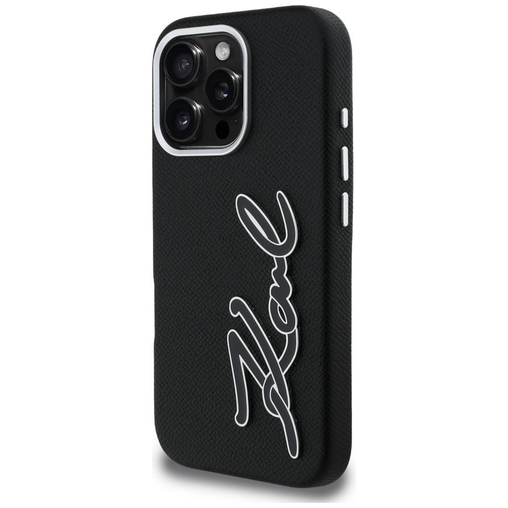 Kryt Karl Lagerfeld FW Grained Signature Logo Apple iPhone 16 Pro Max black
